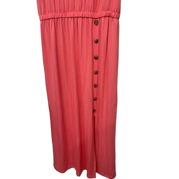 Nina Leonard Sleeveless Coral Maxi Dress Button‎ Accent Elastic Waist Medium - Picture 6 of 10